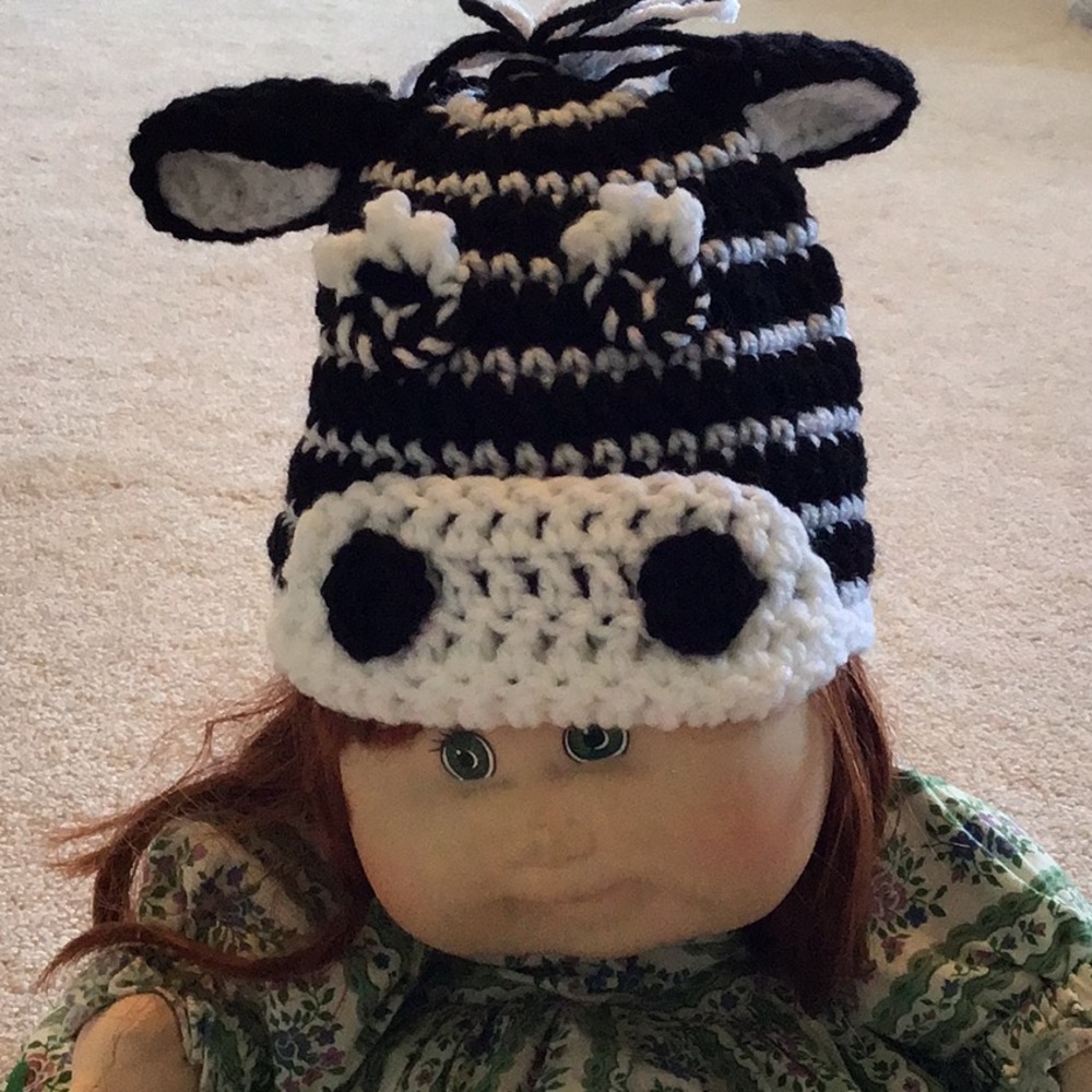 NWOT Handmade Crochet Baby Zebra Hat